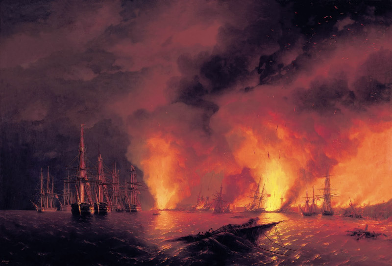 И. К. Айвазовский. Синопский бой 18 ноября 1853 года (Ночь после боя). 1853 год.